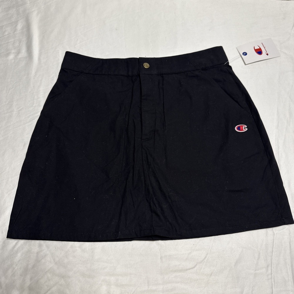 Champion Skirt Womens 8 Black Campus Straight Mini Lined Pockets Logo Casual